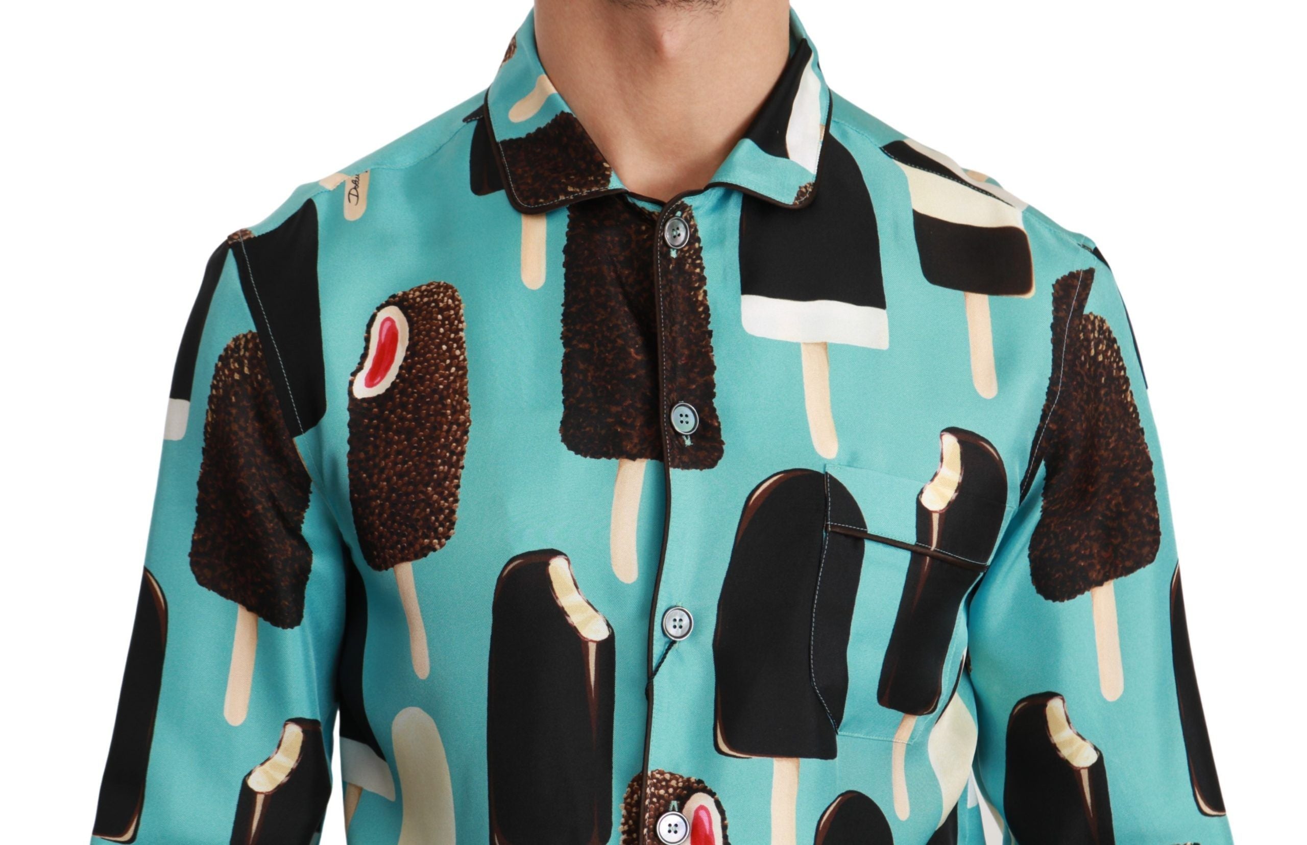 Dolce & Gabbana Exclusive ice cream print silk blend shirt